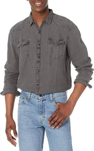 Lucky Brand Men's Long Sleeve Solid Linen Western Shirt