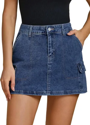luvamia Jean Skirts for Women Denim Trendy High Waisted Mini Cargo Pockets Stretchy Short Skirt Country Concert Outfits