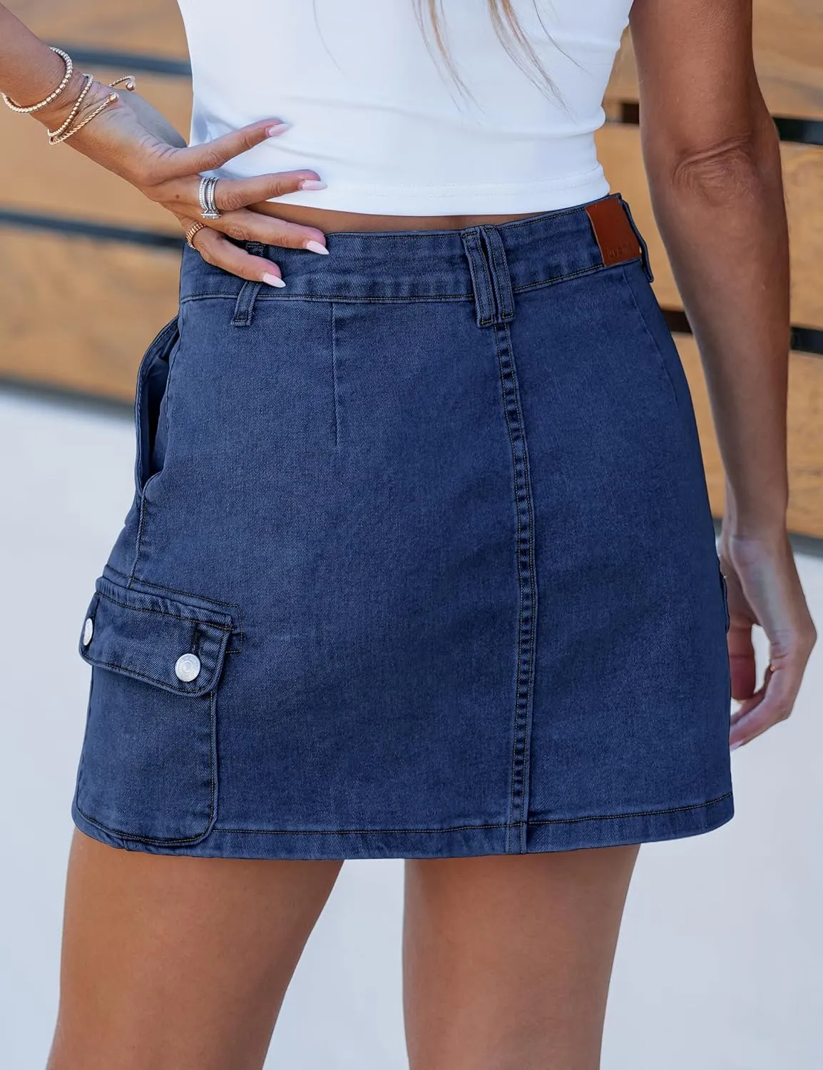 luvamia Jean Skirts for Women Denim Trendy High Waisted Mini Cargo Pockets Stretchy Short Skirt Country Concert Outfits