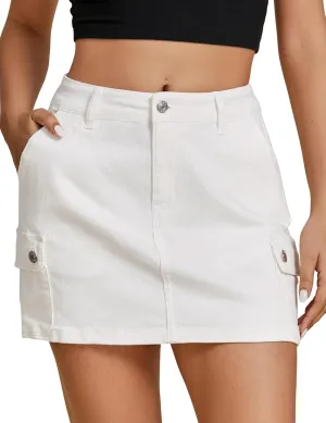 luvamia Jean Skirts for Women Denim Trendy High Waisted Mini Cargo Pockets Stretchy Short Skirt Country Concert Outfits