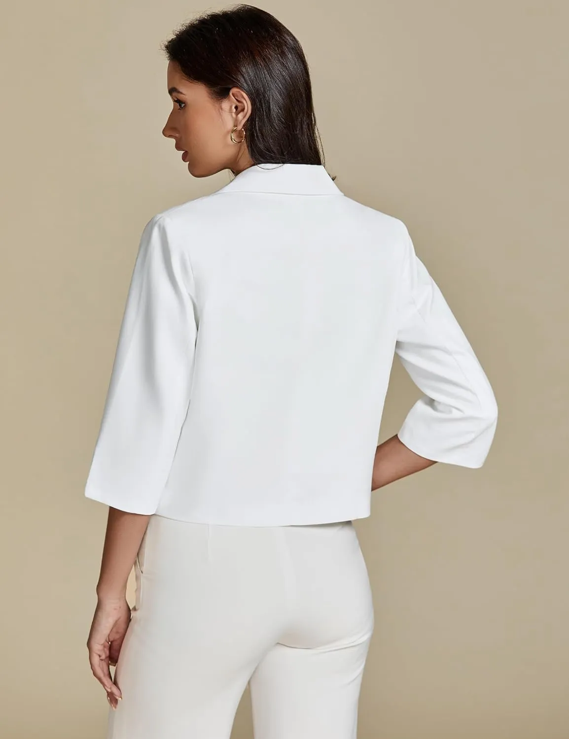 luvamia Linen Blazers for Women Business Casual Cropped 3/4 Sleeve Lightweight Lined Work Office Suit Blazer Jackets