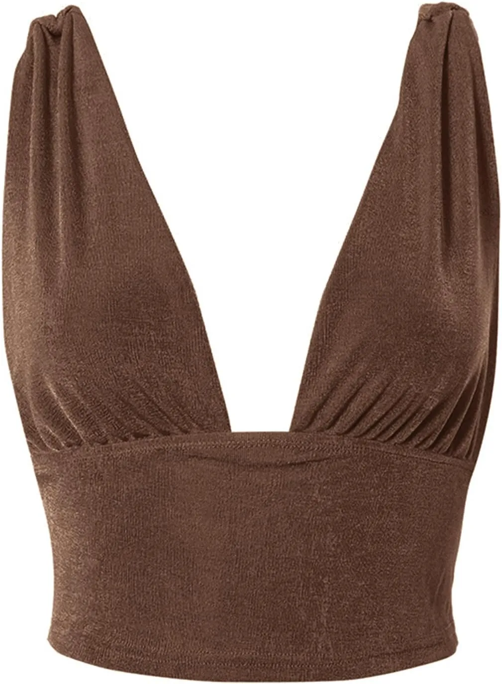 LYANER Women's Sexy Deep V Neck Slim Fitted Strap Crop Cami Tank Sleeveless Top