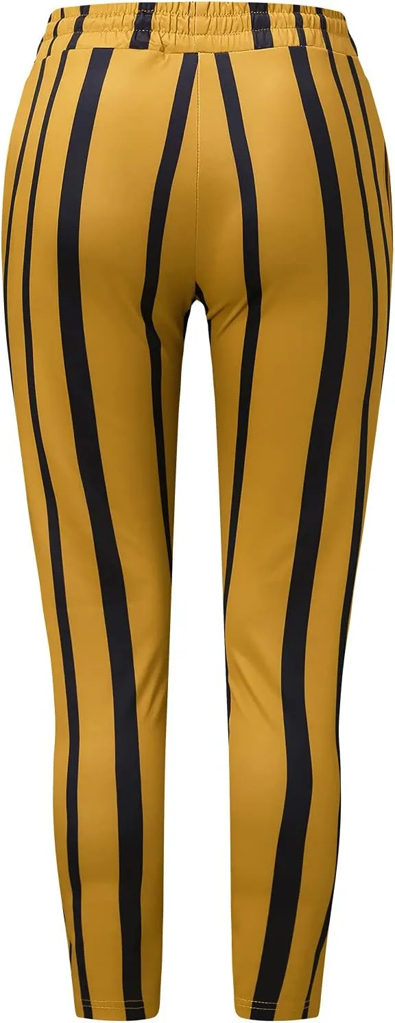 Maryia Men's Striped Skinny Pants Slim Fit Stretch Chino Fashion Jogger Drawstring Elastic Waist Business Style Trouser