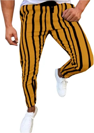 Maryia Men's Striped Skinny Pants Slim Fit Stretch Chino Fashion Jogger Drawstring Elastic Waist Business Style Trouser