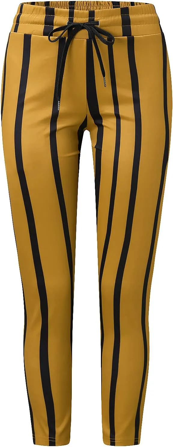Maryia Men's Striped Skinny Pants Slim Fit Stretch Chino Fashion Jogger Drawstring Elastic Waist Business Style Trouser