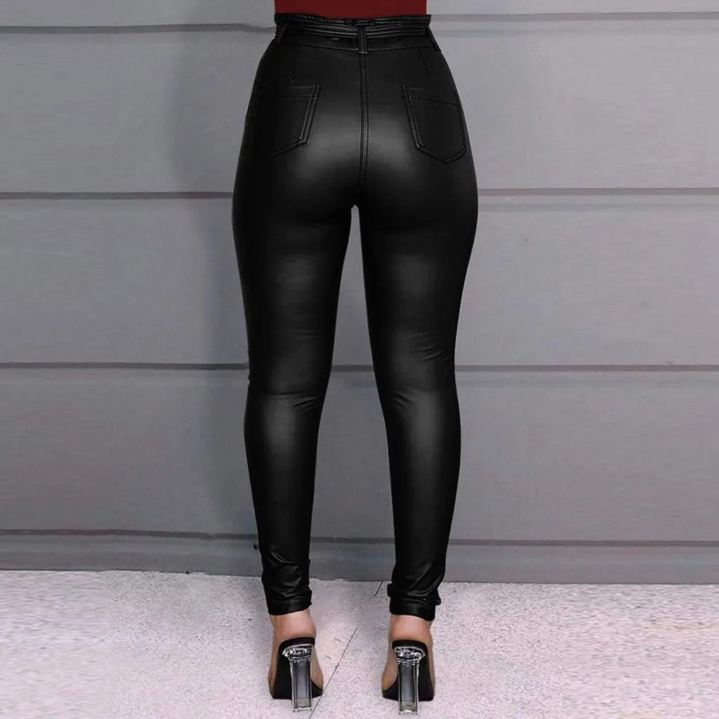 Maryia Women's Faux Leather Leggings Sexy Stretch High Waist Regular Petite Butt Lift Tights Fashion Push Up Trousers