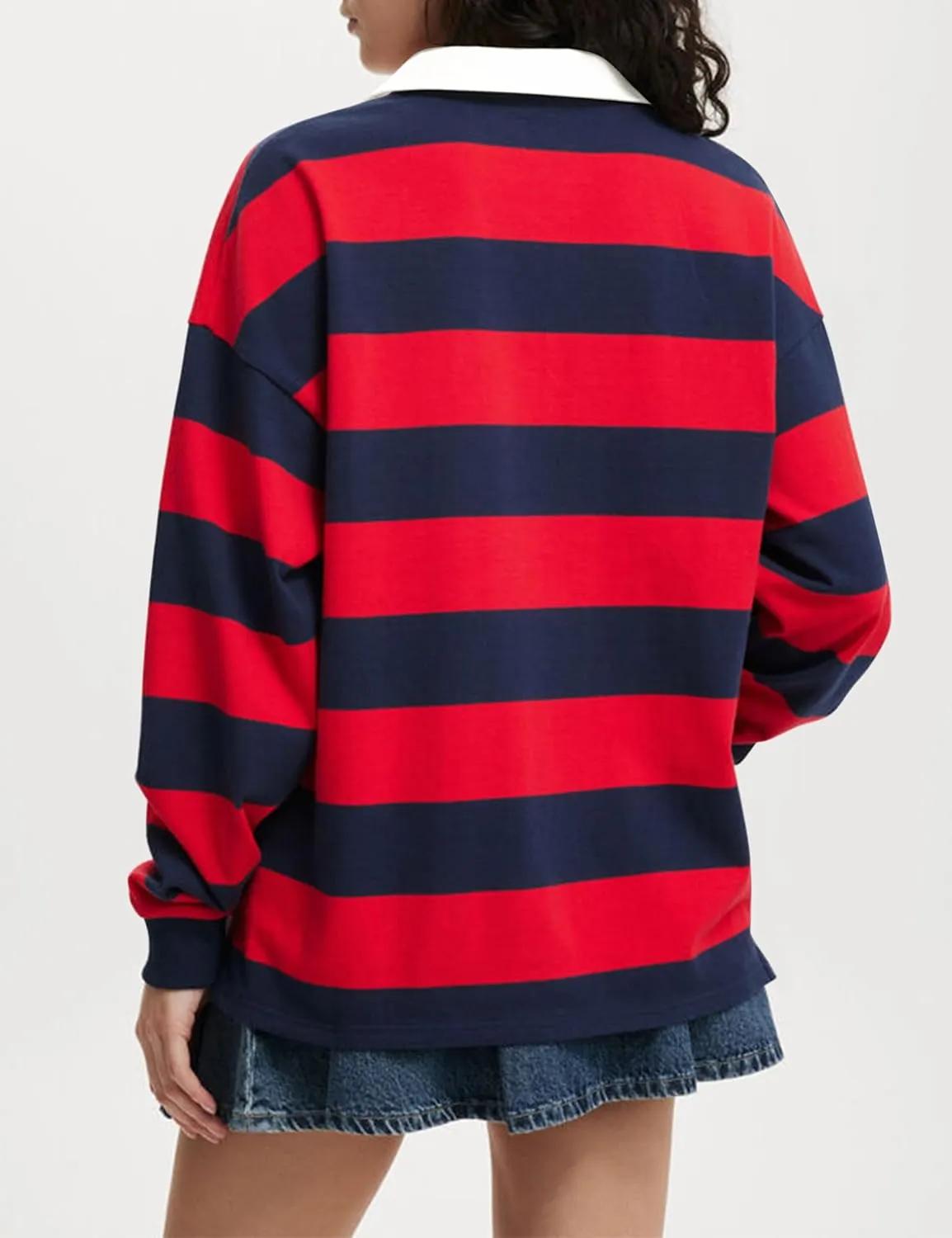 Meladyan Womens Oversized Striped Polo Sweatshirt Long Sleeve V Neck Lapel Collared Polo Shirts 2024 Fall Fashion Clothing