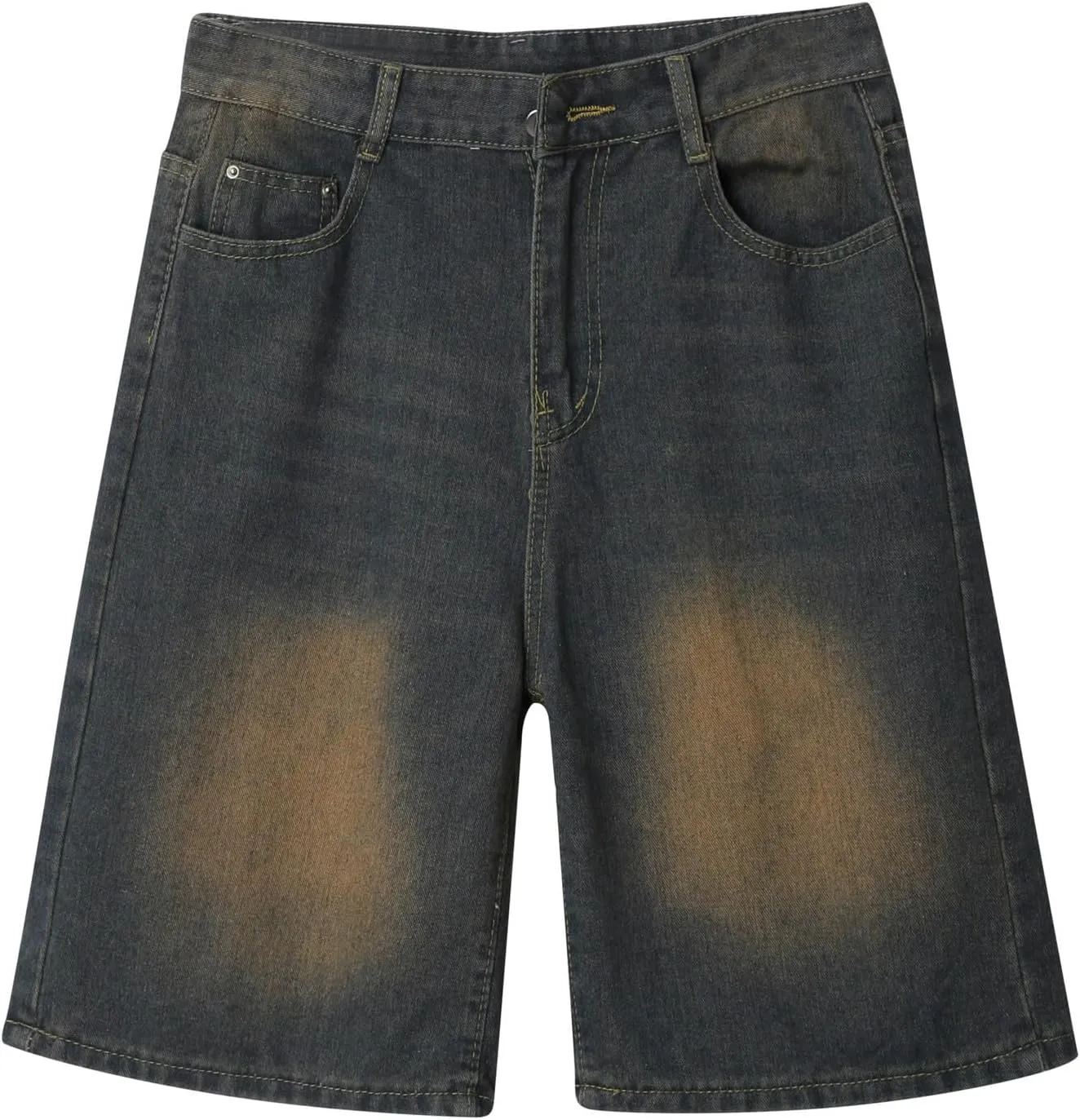 Men Baggy Denim Jorts Y2K Grunge Loose Hip Hop Jean Shorts Summer Casual Mid Jeans with Pockets Streetwear