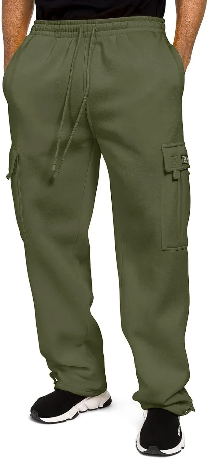 Men Cargo Combat Work Pant Yoga Jogger Summer Soft Sweat Pants Loose Open Hem Elastic Waist Lounge Pants