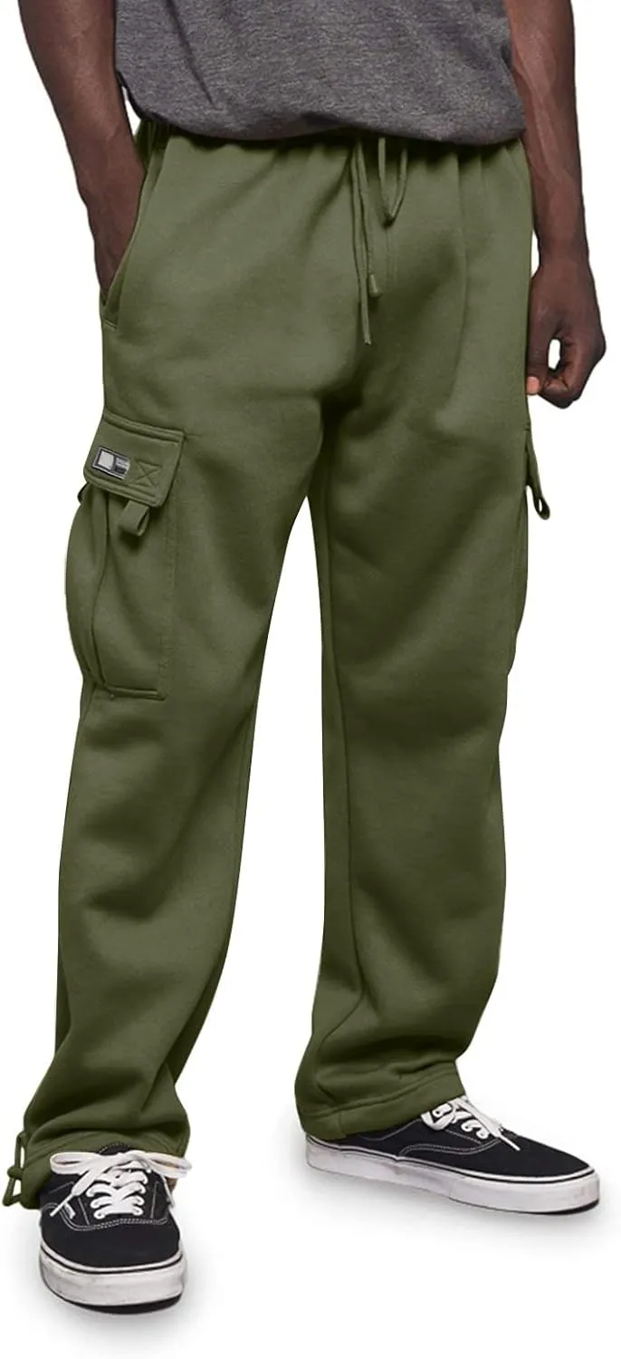Men Cargo Combat Work Pant Yoga Jogger Summer Soft Sweat Pants Loose Open Hem Elastic Waist Lounge Pants