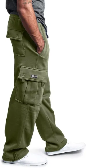 Men Cargo Combat Work Pant Yoga Jogger Summer Soft Sweat Pants Loose Open Hem Elastic Waist Lounge Pants