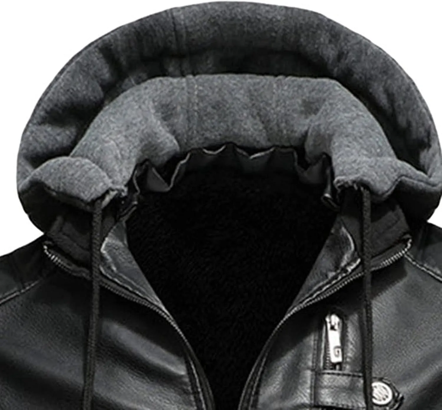 Men Faux Leather Jacket Motorcycle Jacket Casual Waterproof Windproof Pu Moto Coat Vintage Bomber Hoodie With Hood