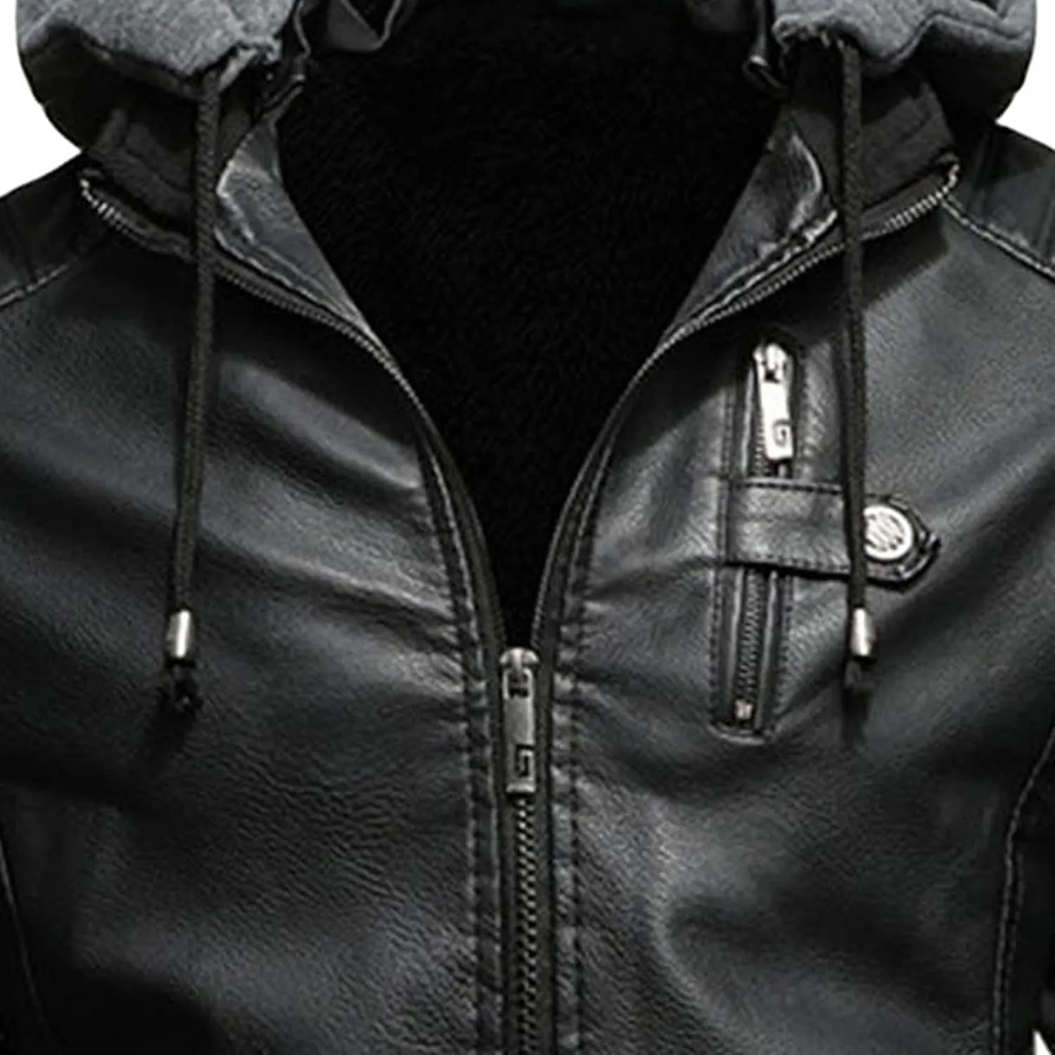 Men Faux Leather Jacket Motorcycle Jacket Casual Waterproof Windproof Pu Moto Coat Vintage Bomber Hoodie With Hood