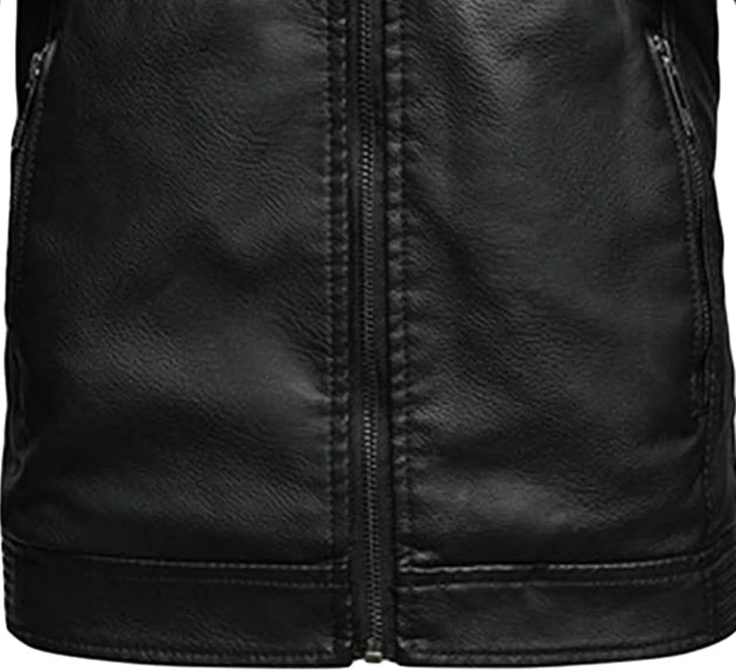 Men Faux Leather Jacket Motorcycle Jacket Casual Waterproof Windproof Pu Moto Coat Vintage Bomber Hoodie With Hood