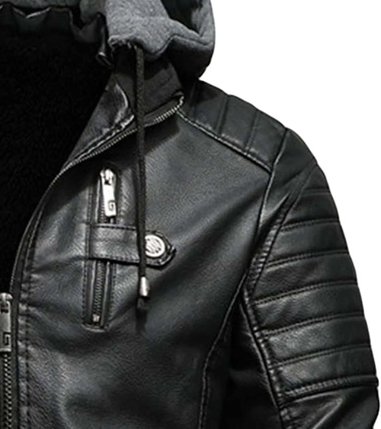 Men Faux Leather Jacket Motorcycle Jacket Casual Waterproof Windproof Pu Moto Coat Vintage Bomber Hoodie With Hood