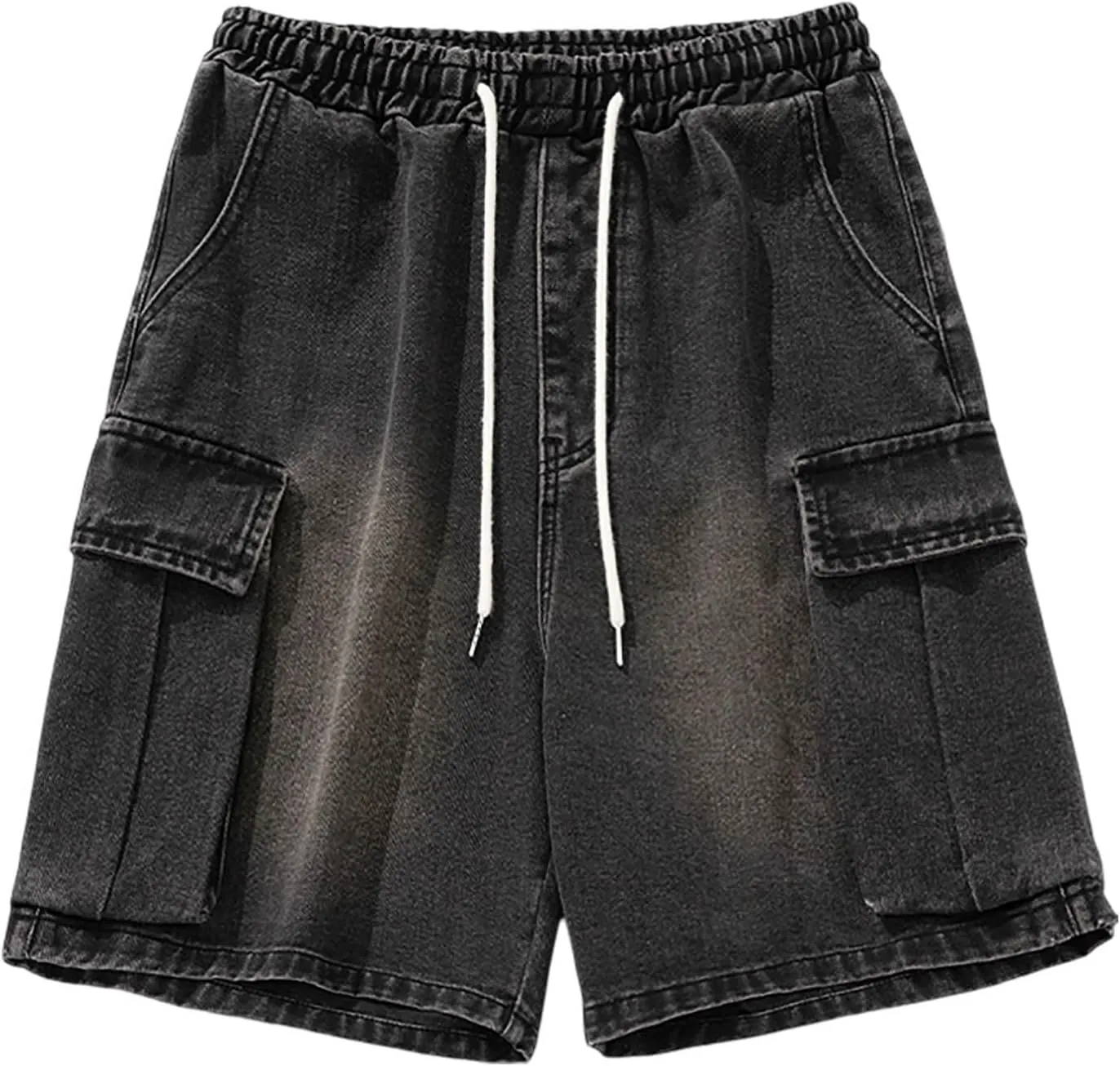Men Wide Leg Hip Hop Mid Jean Shorts Work Denim Shorts with Pockets Casual 2025 Trendy Streetwear