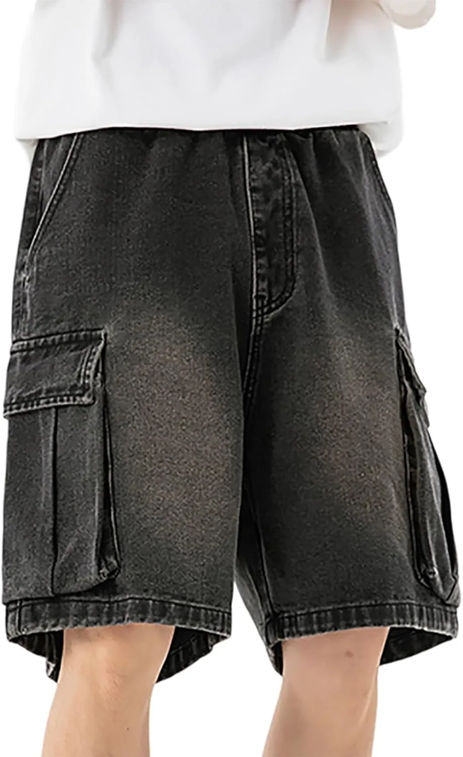 Men Wide Leg Hip Hop Mid Jean Shorts Work Denim Shorts with Pockets Casual 2025 Trendy Streetwear