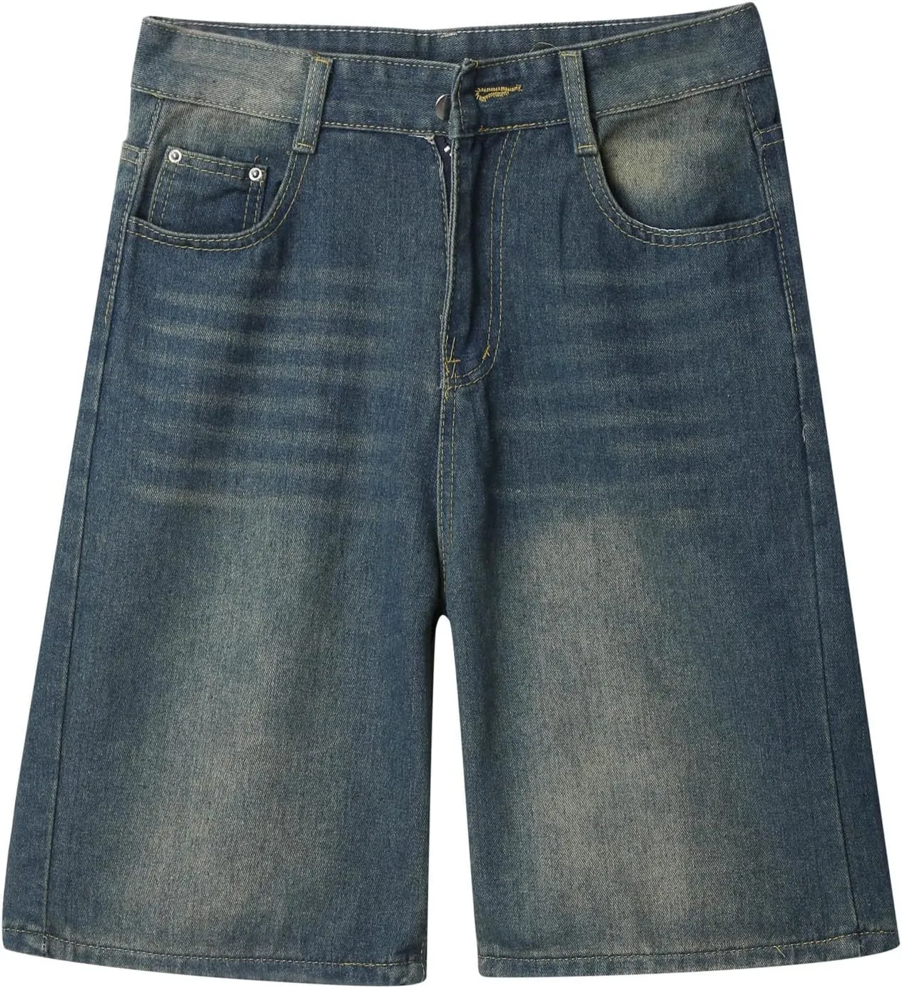 Men Y2K Grunge Baggy Jean Shorts Summer Casual Hip Hop Cargo Pants Loose Denim Shorts with Pockets