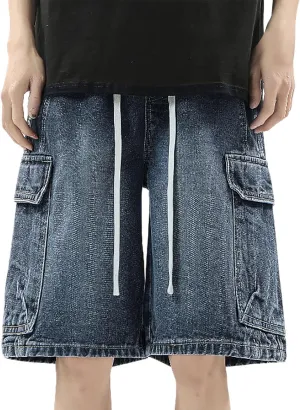 Men Y2K Grunge Baggy Jean Shorts Summer Casual Hip Hop Cargo Pants Loose Denim Shorts with Pockets