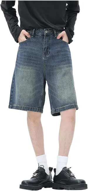 Men Y2K Grunge Baggy Jean Shorts Summer Casual Hip Hop Cargo Pants Loose Denim Shorts with Pockets