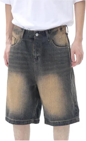Men Y2K Vintage Baggy Jean Shorts Casual Hip Hop Long Loose Fit Denim Shorts Trendy Outfits