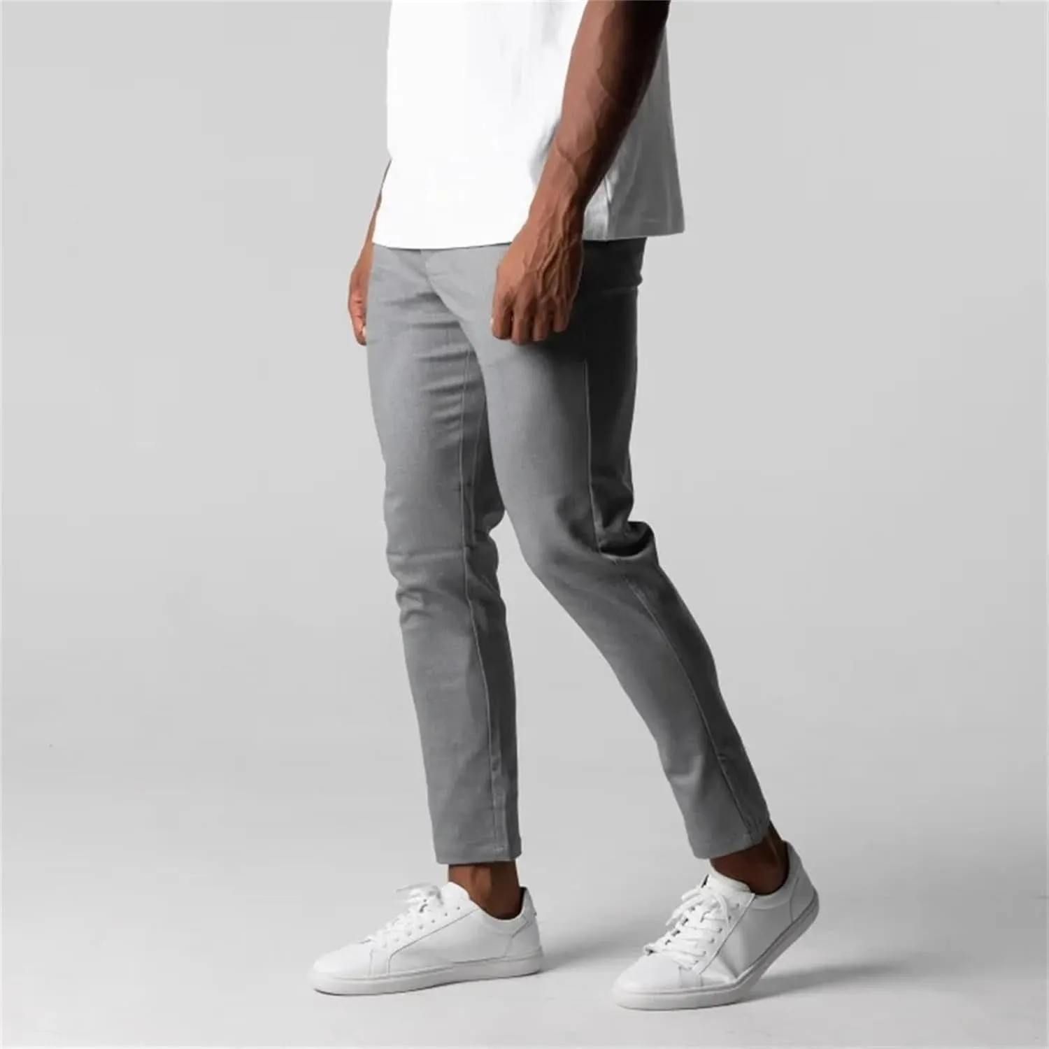 Mens 2023 Chinos Dress Pants Basic Solid Color Sweatpants Slim Fit Stretch Flat-Front Golf Pants Casual Travel