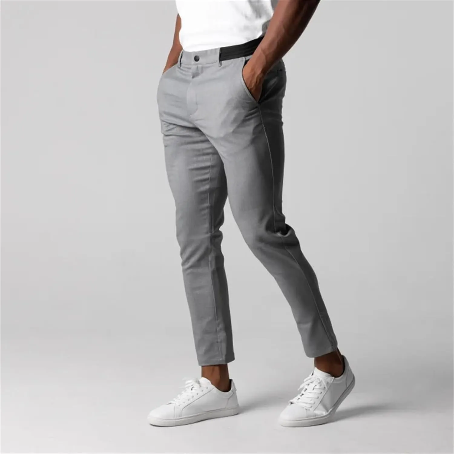Mens 2023 Chinos Dress Pants Basic Solid Color Sweatpants Slim Fit Stretch Flat-Front Golf Pants Casual Travel