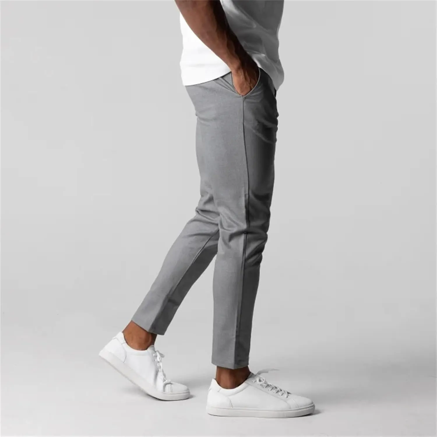 Mens 2023 Chinos Dress Pants Basic Solid Color Sweatpants Slim Fit Stretch Flat-Front Golf Pants Casual Travel
