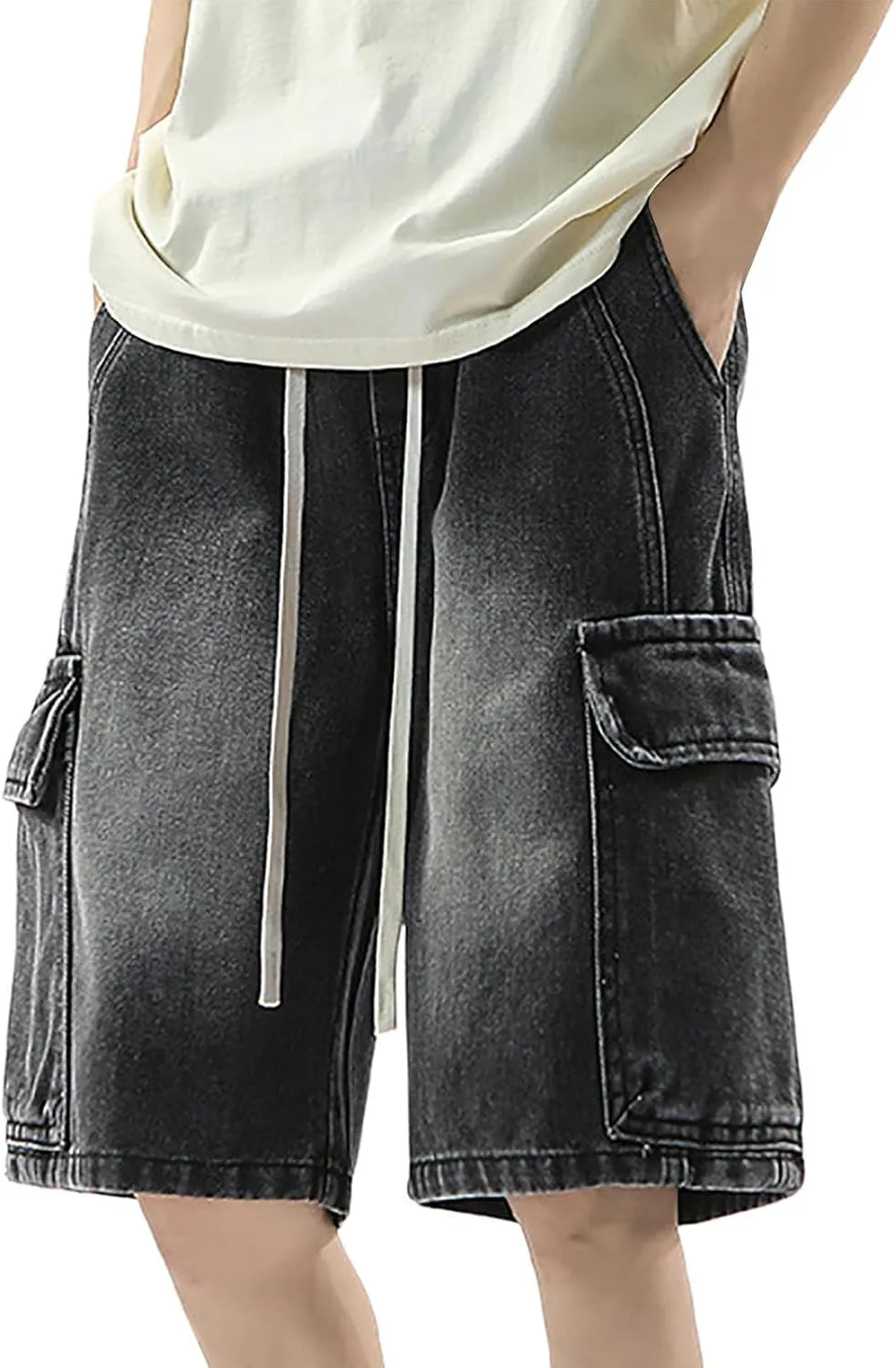 Mens Baggy Jean Shorts Loose Fit Below Knee Denim Shorts Summer Casual Y2K Grunge Streetwear Clothes