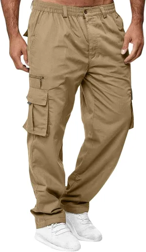 Men's Casual Multi-Pocket Loose Straight-Leg Work Pants Outdoor Fit Pants Fitness Pants