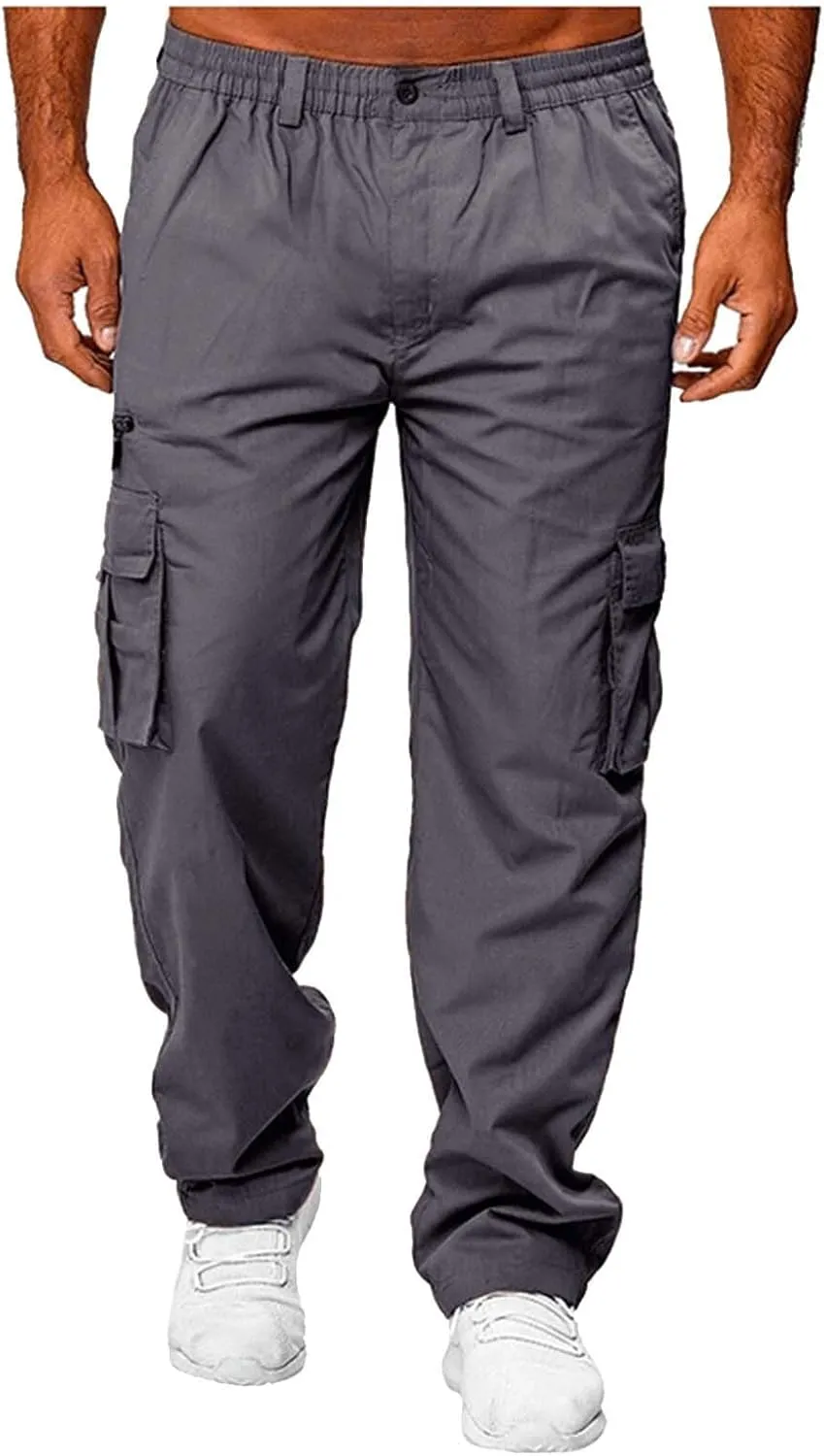 Men's Casual Multi-Pocket Loose Straight-Leg Work Pants Outdoor Fit Pants Fitness Pants