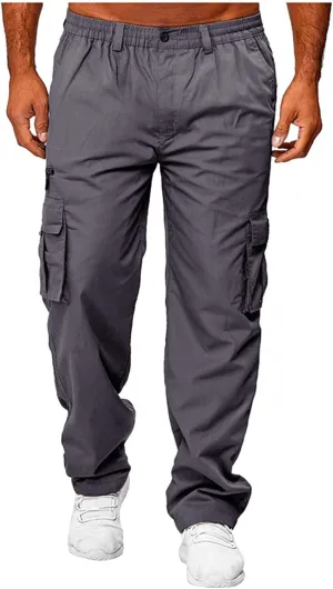 Men's Casual Multi-Pocket Loose Straight-Leg Work Pants Outdoor Fit Pants Fitness Pants