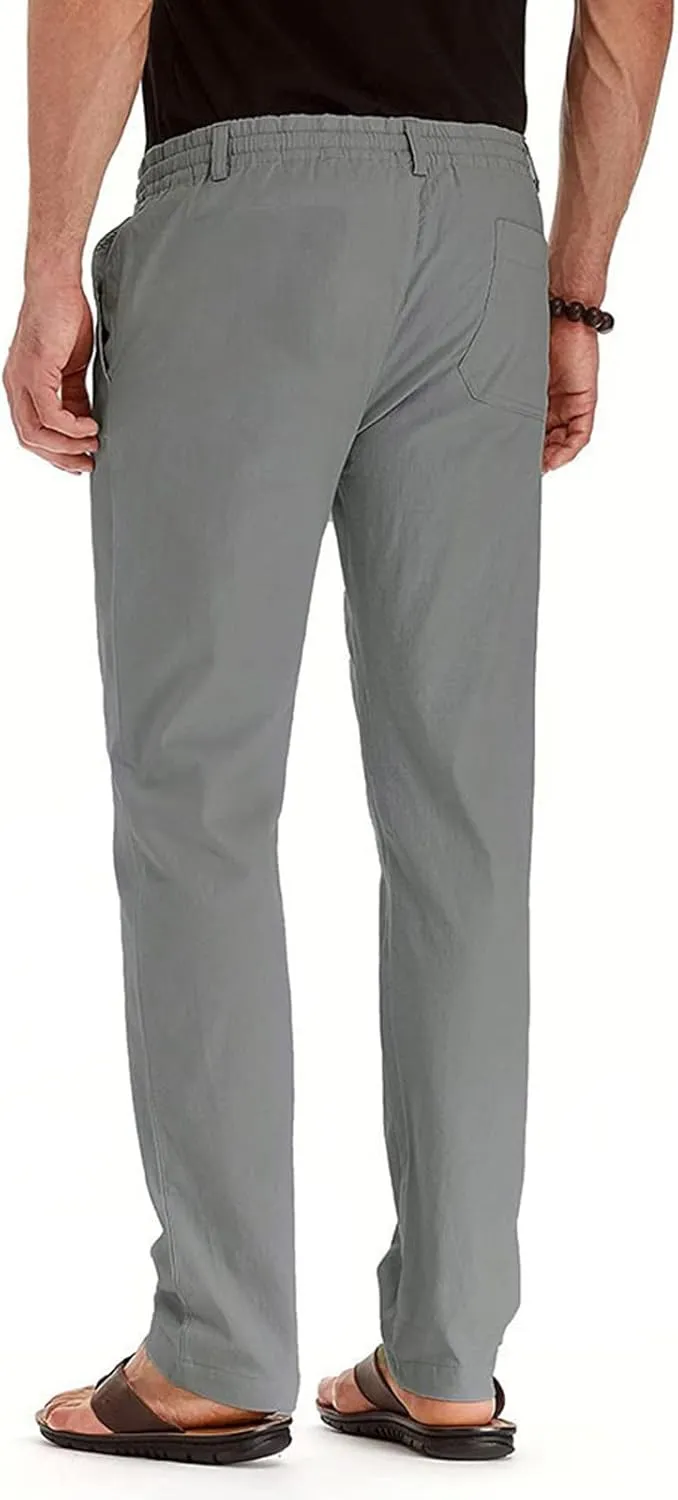 Men's Chino Pants Slim Fit Drawstring Elastic Waist Flat Front Stretch Straight Leg Pants Business Golf Casual Suit Pants