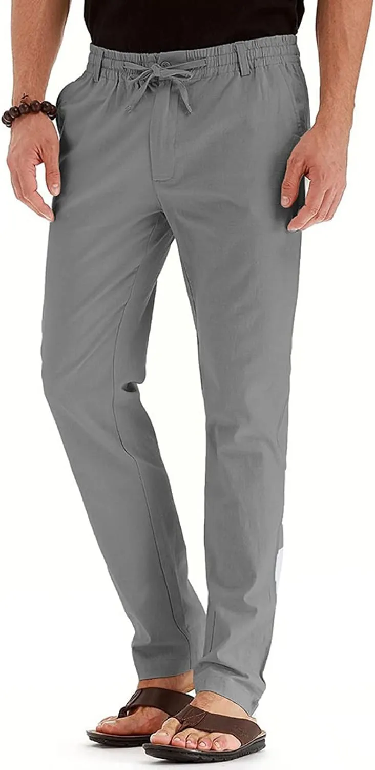 Men's Chino Pants Slim Fit Drawstring Elastic Waist Flat Front Stretch Straight Leg Pants Business Golf Casual Suit Pants