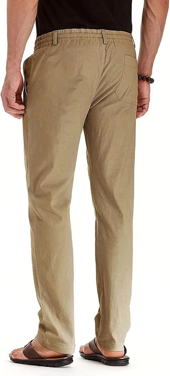 Men's Chino Pants Slim Fit Drawstring Elastic Waist Flat Front Stretch Straight Leg Pants Business Golf Casual Suit Pants