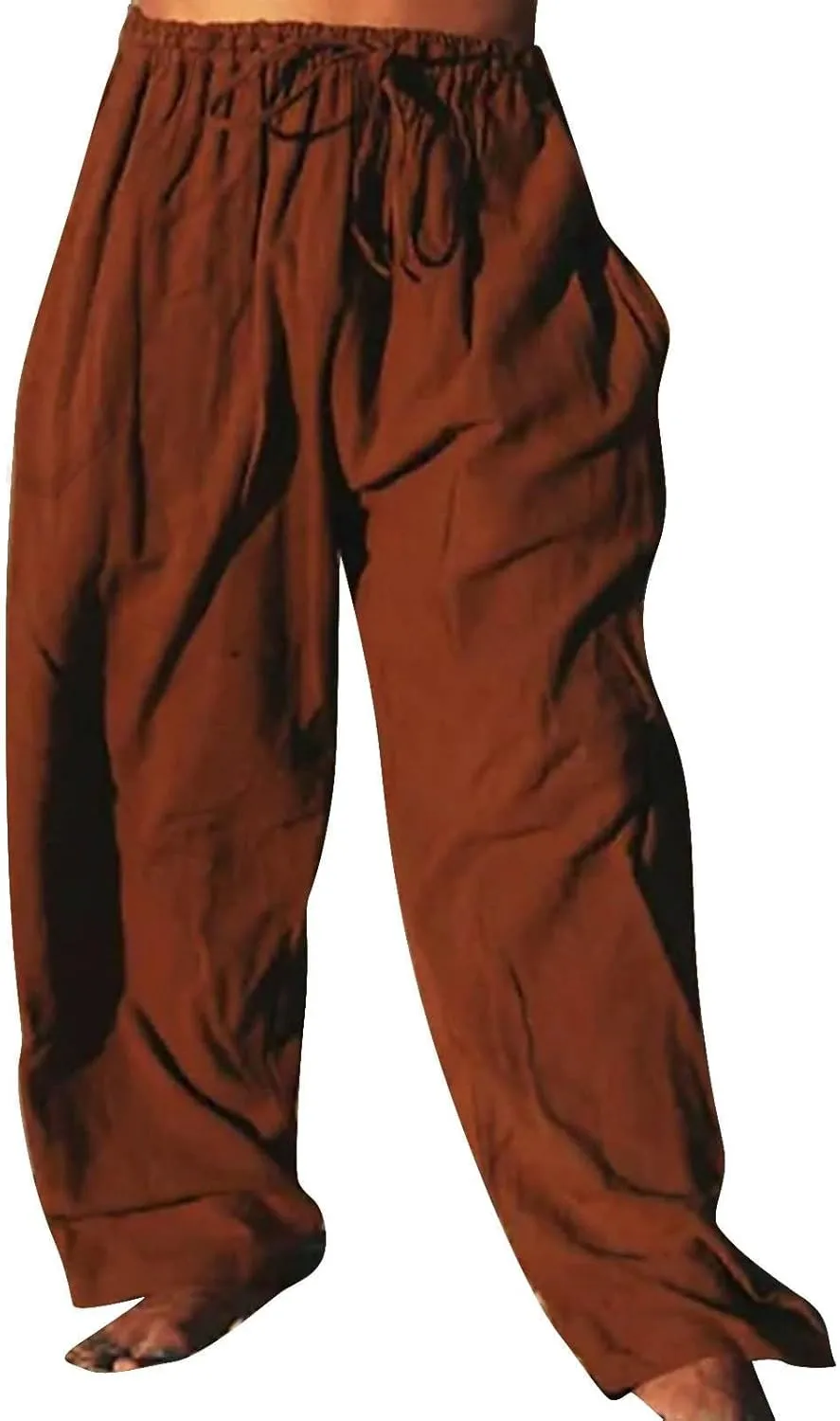 Mens Cotton Linen Harem Pants Elastic Waist Wide Leg Baggy Yoga Trousers Drawstrings Lightweight Summer Beach Pants for Men
