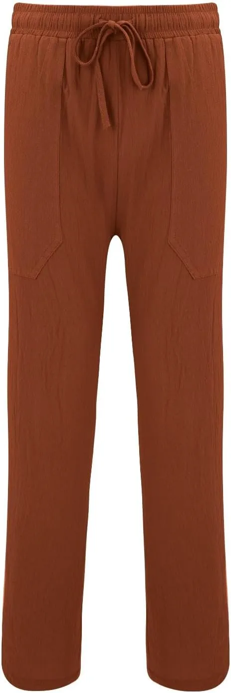 Mens Cotton Linen Harem Pants Elastic Waist Wide Leg Baggy Yoga Trousers Drawstrings Lightweight Summer Beach Pants for Men