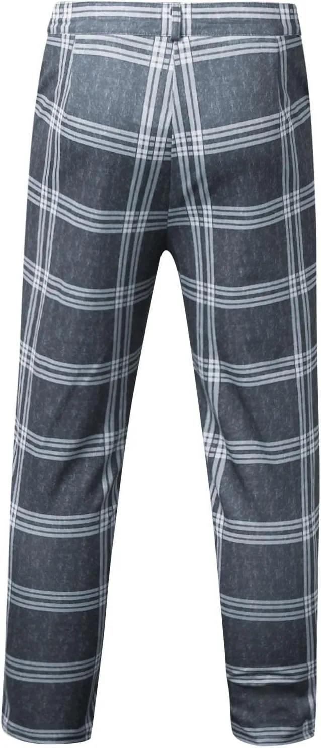 Men's Dress Pants Plaid Skinny Slim Fit Dress Pants Stretch Business Golf Pencil Chinos Pants Trousers