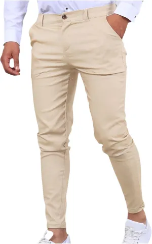 Men's Dress Pants Stretch Waist Business Casual Suit Pants Slim Fit Work Golf Pants with Pockets
