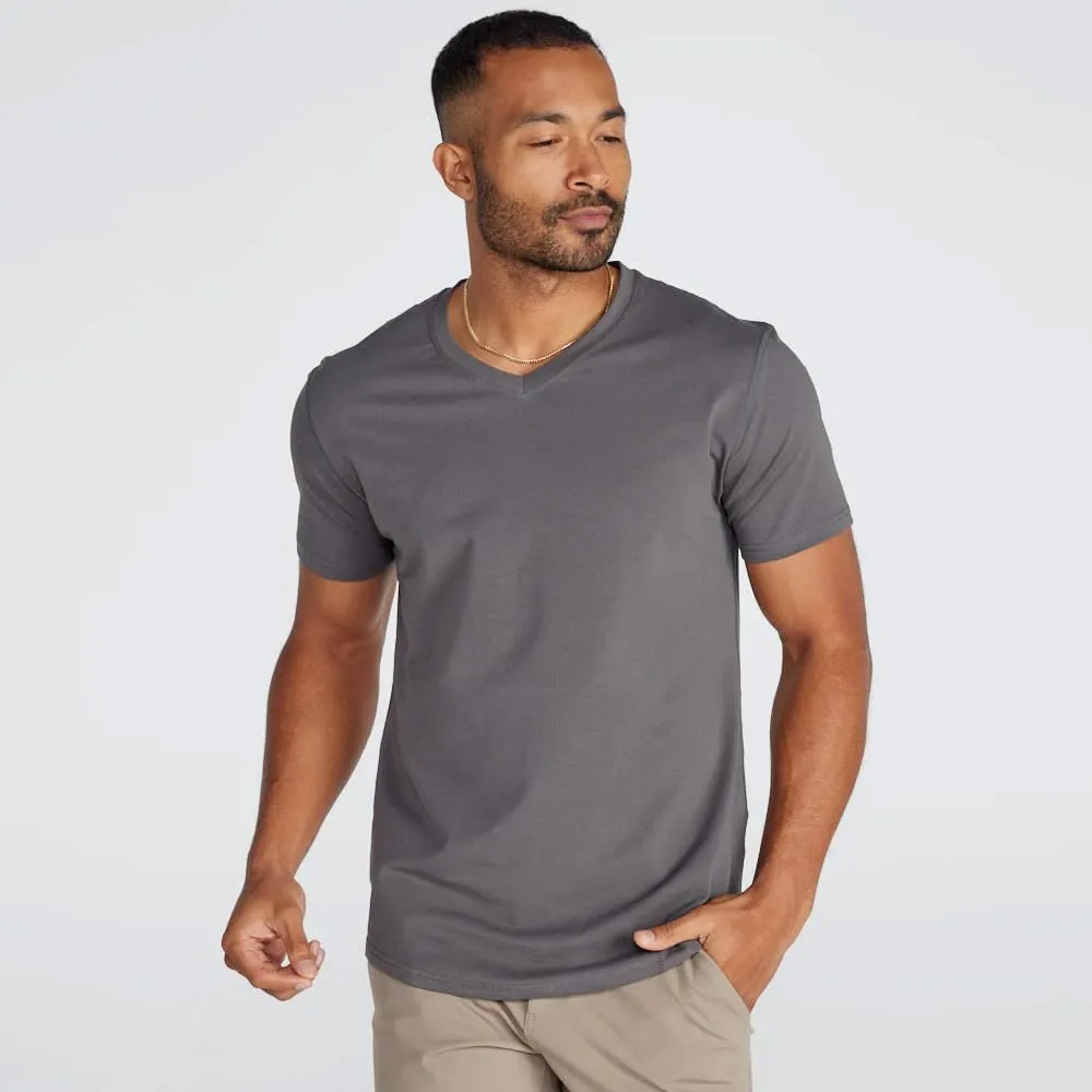 Men's Drop-Cut V-Neck – Plain Tshirts for Men – Soft Polyester, Cotton, Spandex – Moisture Wicking, Wrinkle Resistant