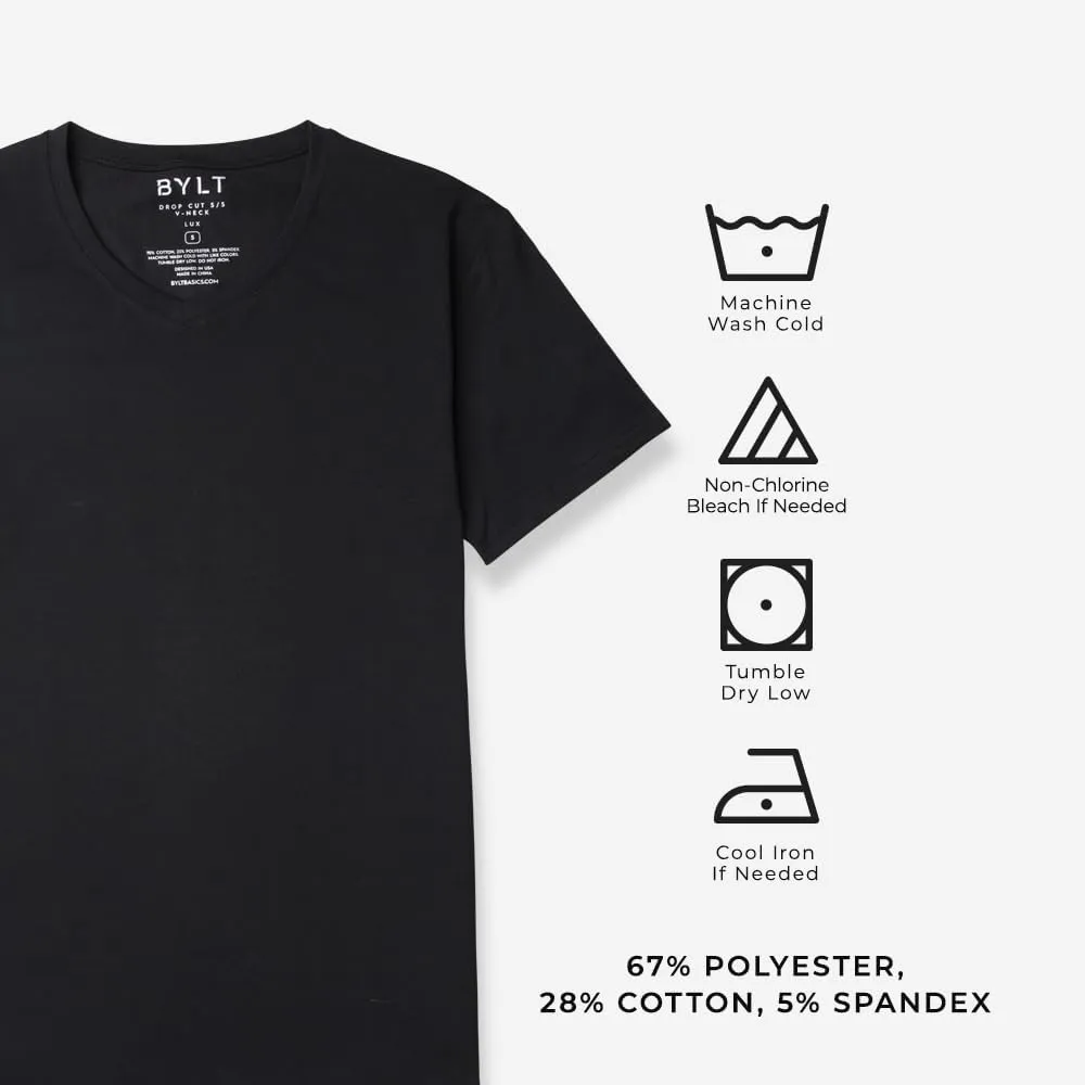 Men's Drop-Cut V-Neck – Plain Tshirts for Men – Soft Polyester, Cotton, Spandex – Moisture Wicking, Wrinkle Resistant