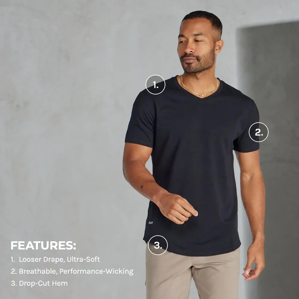 Men's Drop-Cut V-Neck – Plain Tshirts for Men – Soft Polyester, Cotton, Spandex – Moisture Wicking, Wrinkle Resistant