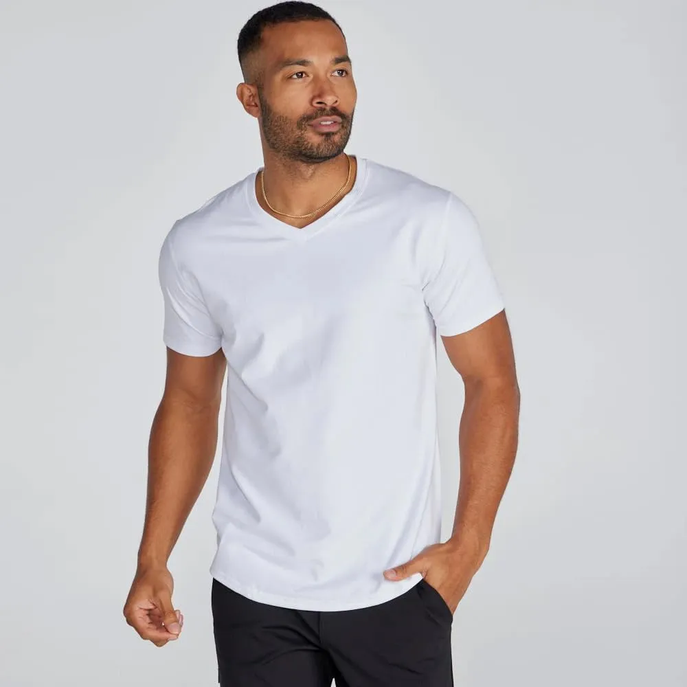 Men's Drop-Cut V-Neck – Plain Tshirts for Men – Soft Polyester, Cotton, Spandex – Moisture Wicking, Wrinkle Resistant