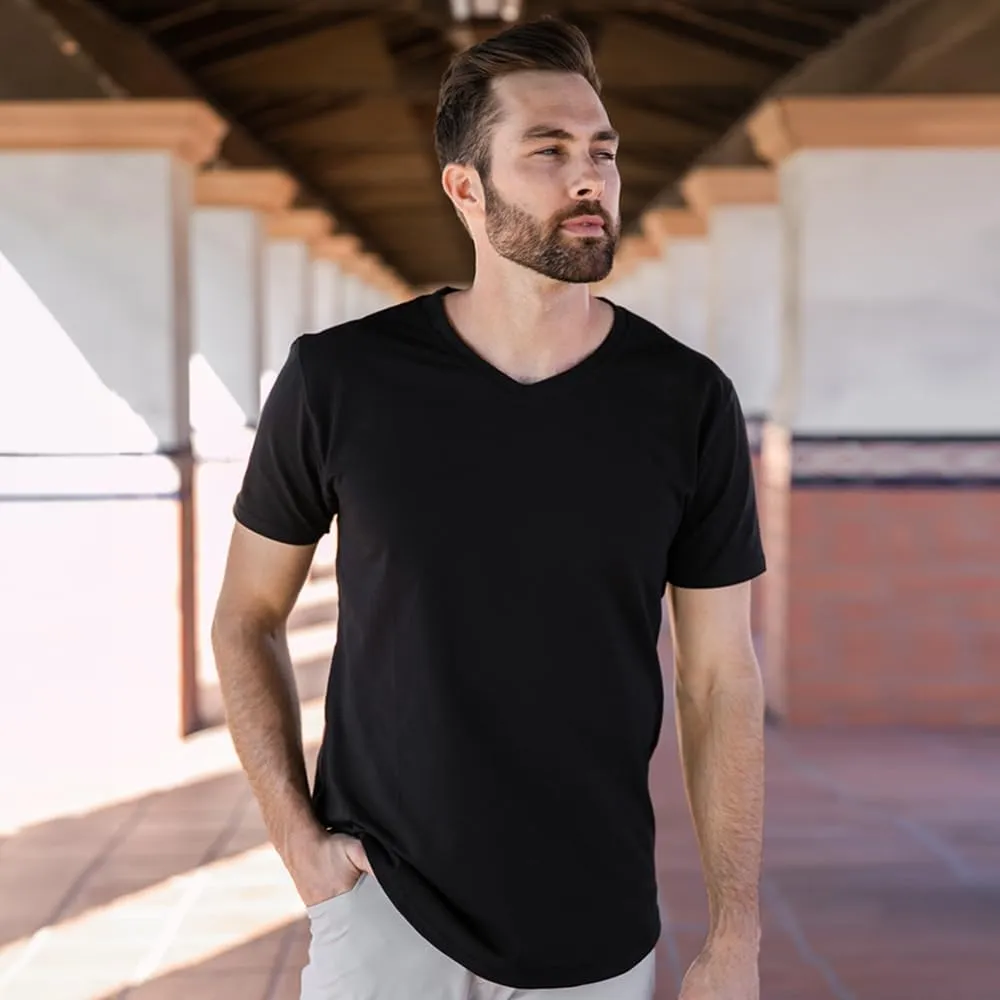 Men's Drop-Cut V-Neck – Plain Tshirts for Men – Soft Polyester, Cotton, Spandex – Moisture Wicking, Wrinkle Resistant