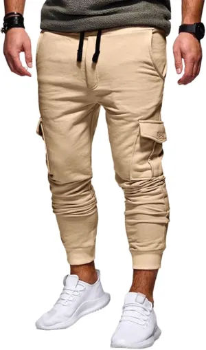 Mens Fashion Cargo Pants Slim Fit Drawstring Multity Pocket Sweatpants Loose Fit Casual Workout Basic Trousers