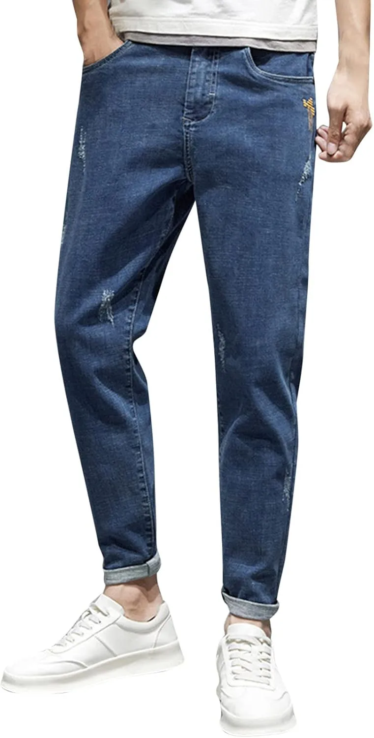 Men's Fashion Slim Fit Denim Pants Chino Super-Soft Stretch Hipster Hip Hop Streetwear Casual Hiking Travel Jean Sweatpant