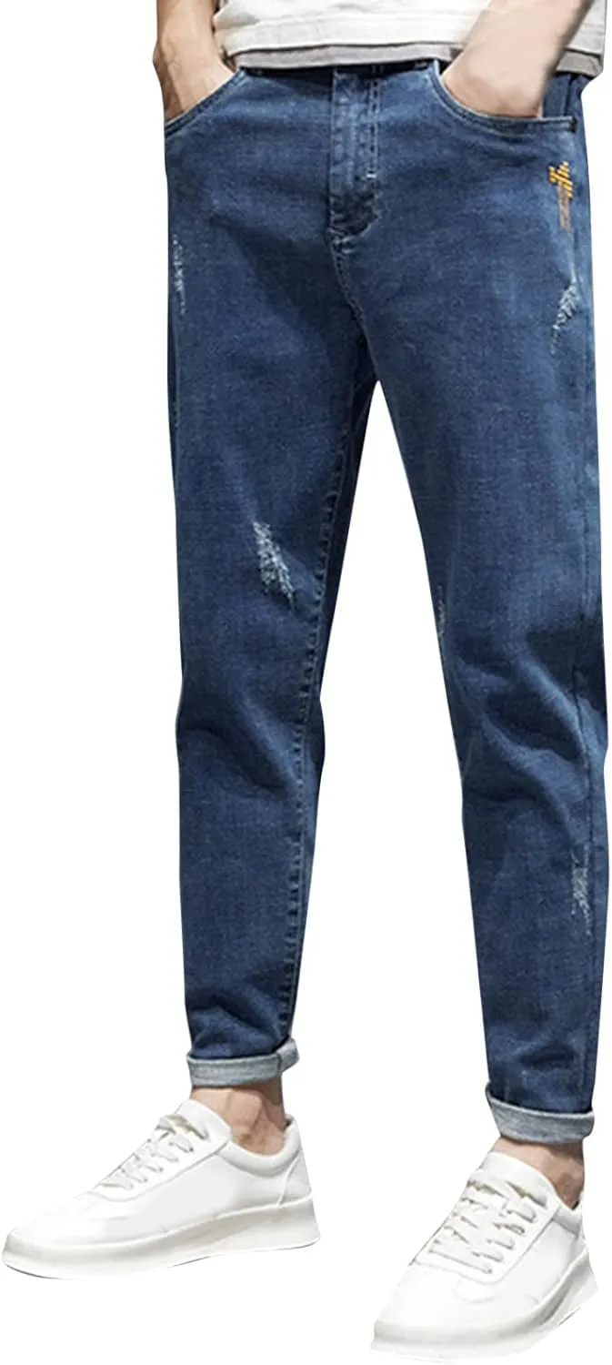 Men's Fashion Slim Fit Denim Pants Chino Super-Soft Stretch Hipster Hip Hop Streetwear Casual Hiking Travel Jean Sweatpant