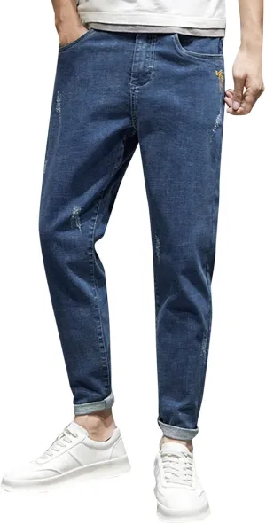 Men's Fashion Slim Fit Denim Pants Chino Super-Soft Stretch Hipster Hip Hop Streetwear Casual Hiking Travel Jean Sweatpant