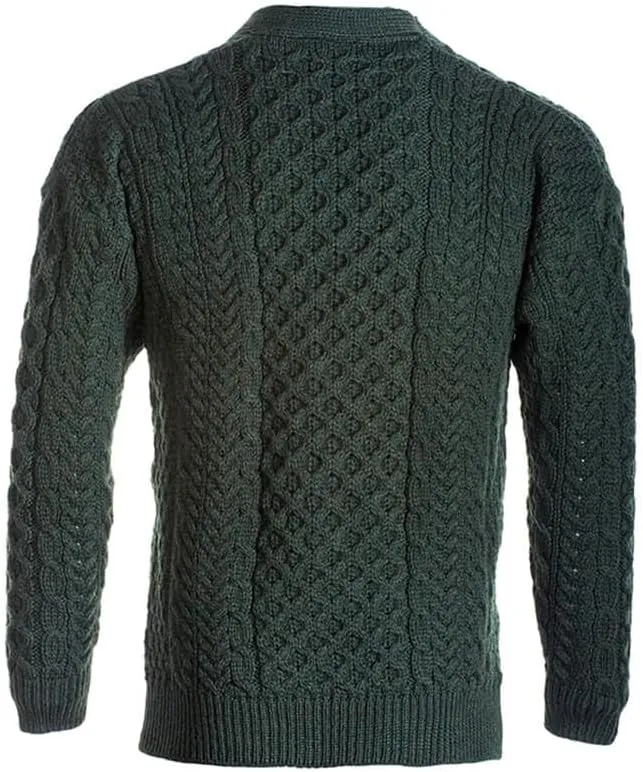 Men's Irish Cable Knit Cardigan Sweater, 100% Soft Merino Wool, V-Neck Buttoned with Pockets, Clare Island