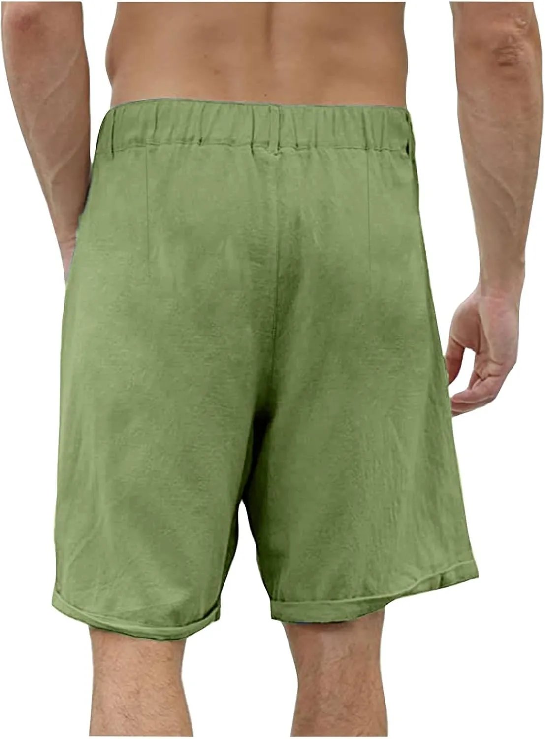 Men's Linen Regular Fit Shorts, Casual Elastic Waist Drawstring Lightweight Board Summer Beach Shorts with Pockets